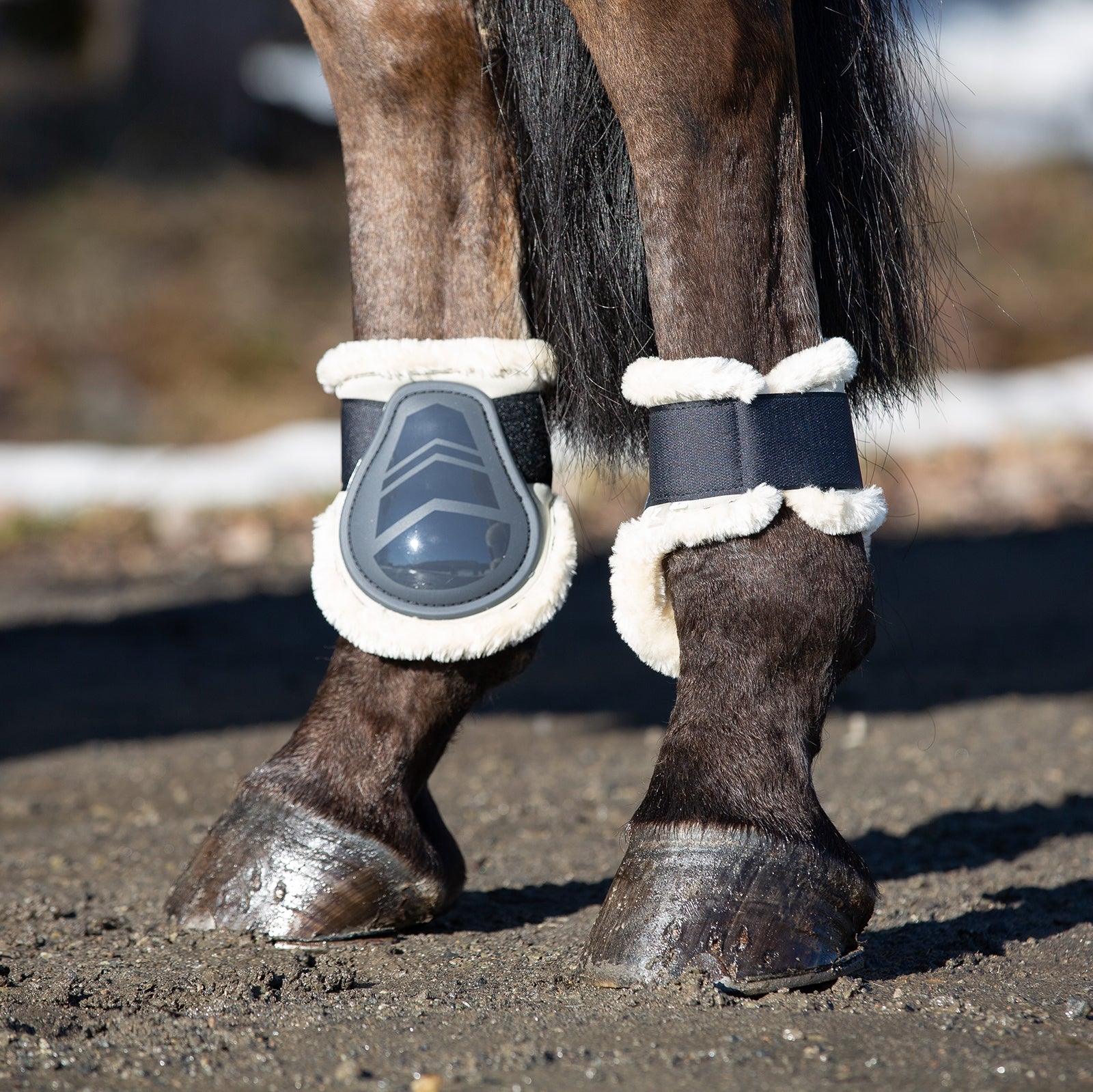 Horze Caliber Fetlock Boots with Faux Fur Lining Leg Protection & Hoof Protection for Horses