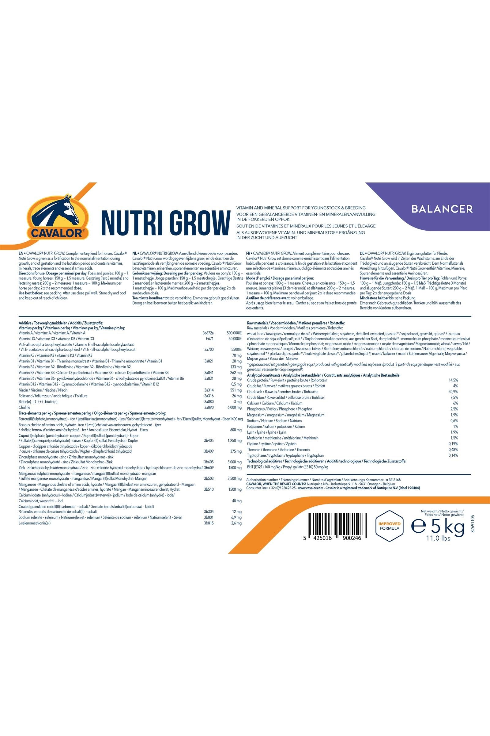 Cavalor Nutri Grow, Vitamines and Minerals, 5 kg Horse Feed & Nutrition