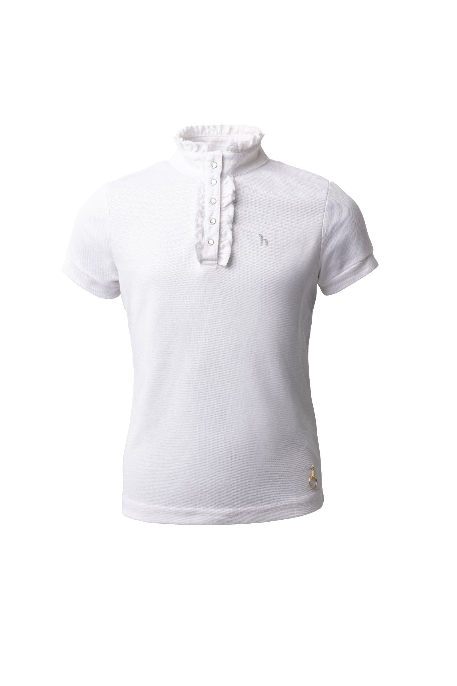 Horze Christel lasten lyhythihainen kilpailupaita röyhelöillä Lasten ratsastusvaatteet