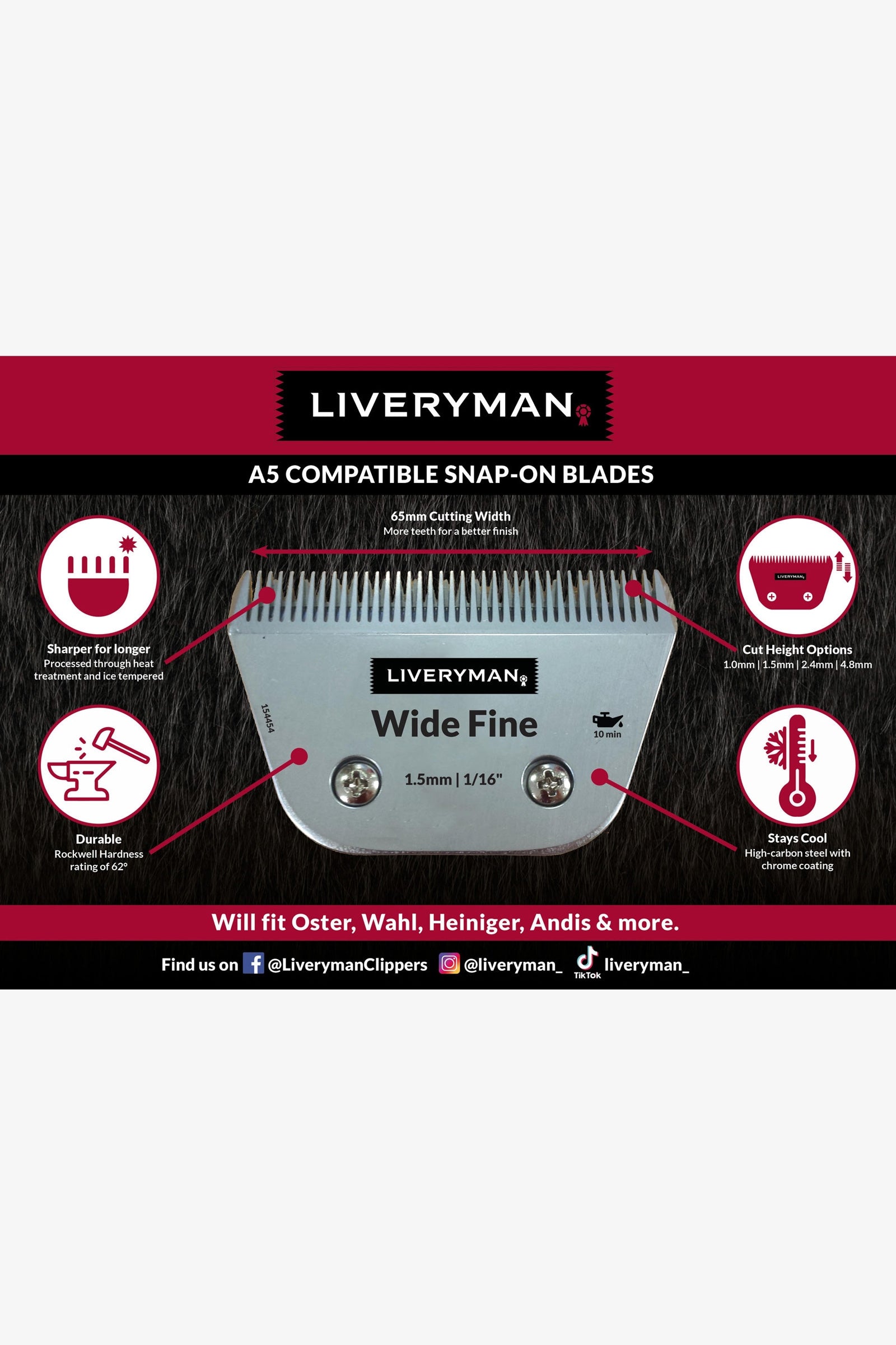 Liveryman A5 Blade Narrow 4F, 9.6 mm Horse Clipping & Trimming Tools