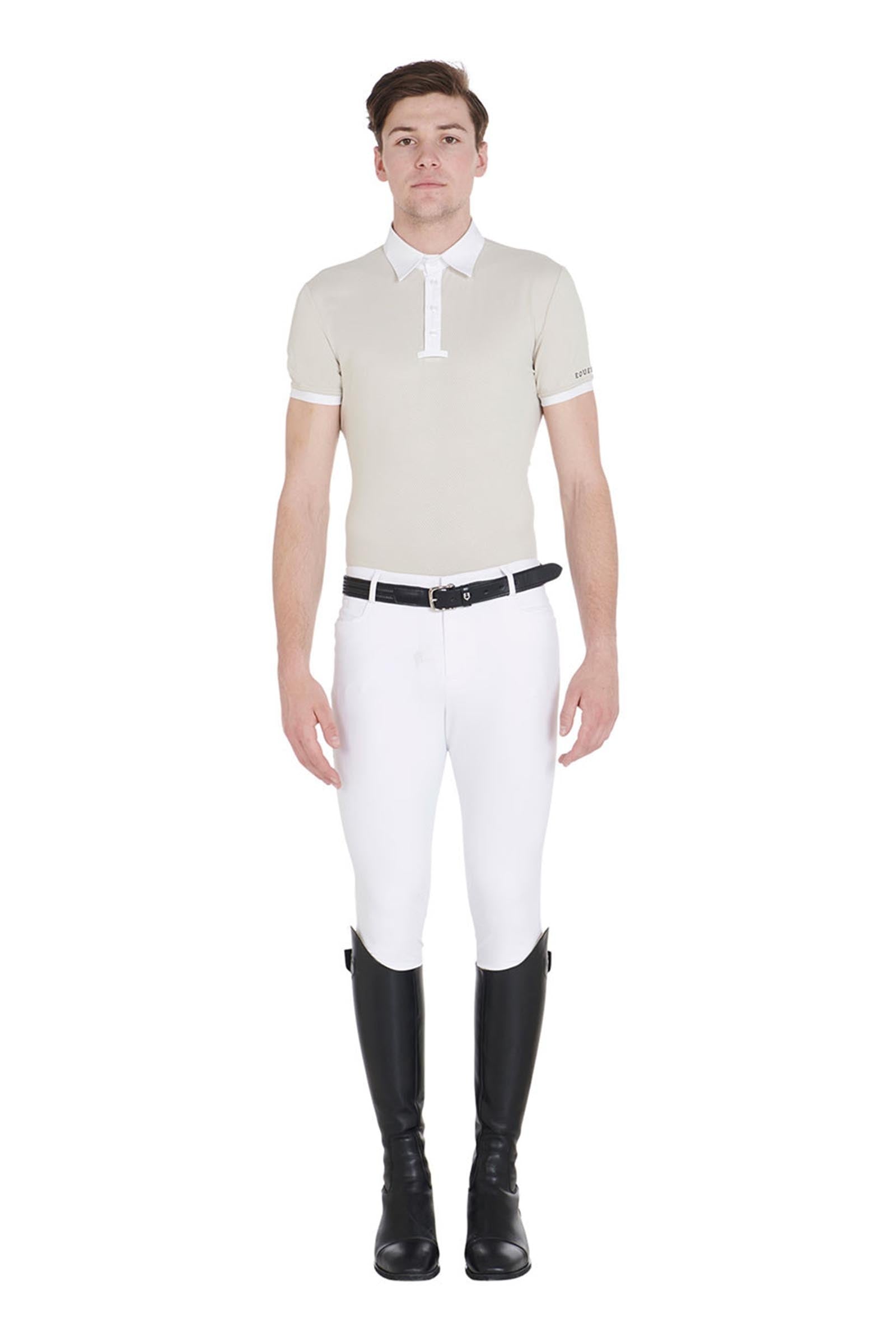 Equestro Men's Slim Fit Knee Grip Breeches With Logo Mens Riding Clothing
