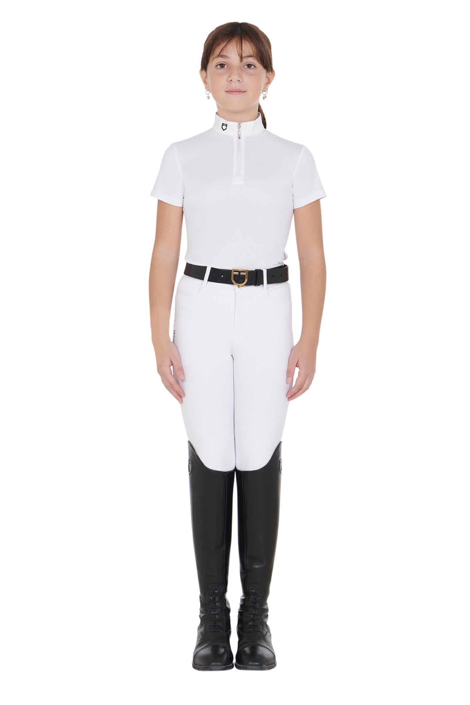 Equestro Girls' Slim Fit Competition Polo Shirt With Zip Kids Apparel