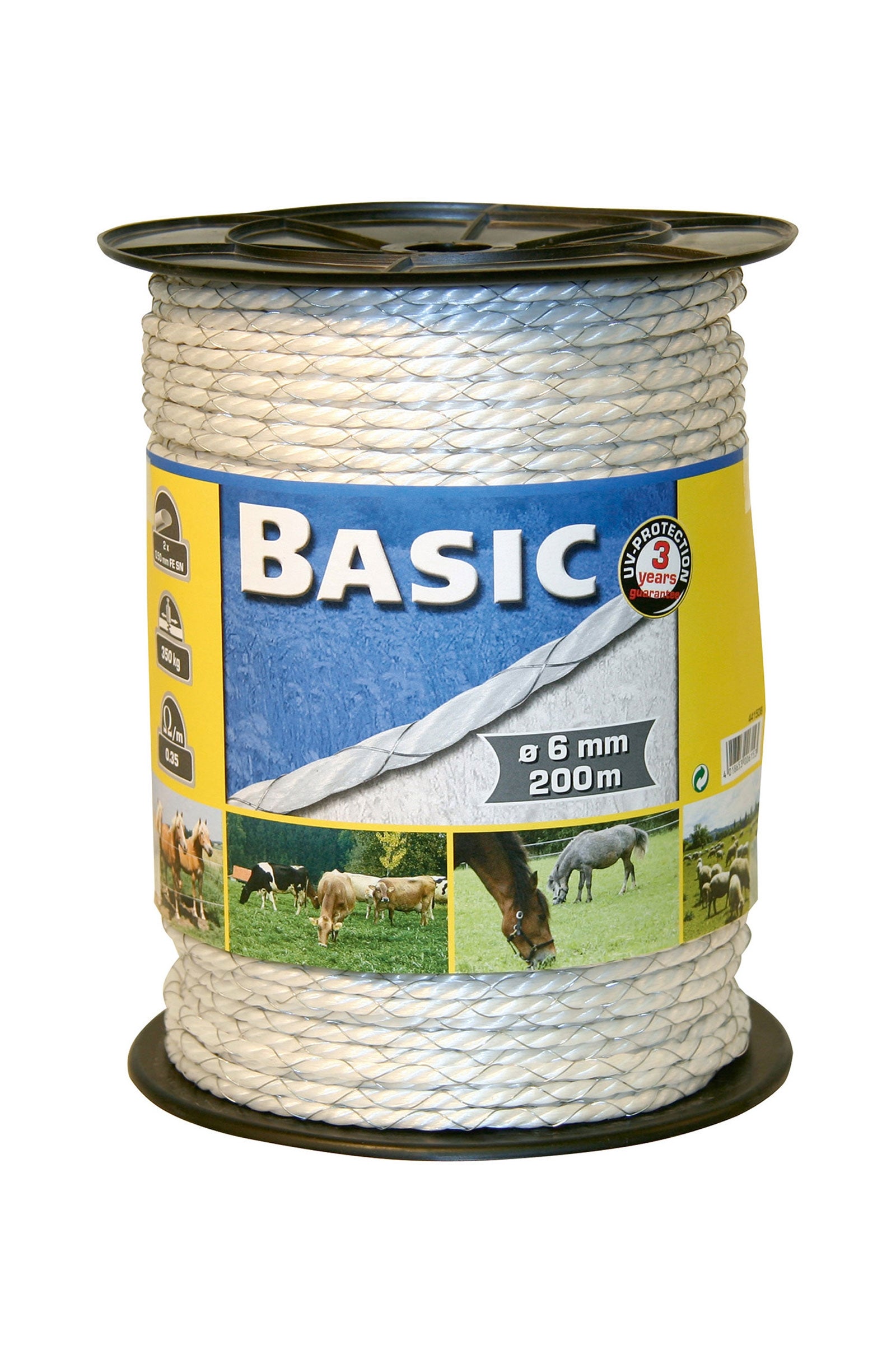 Farm Patrol Basic -aitanaru, 200 m, 6 mm:n halkaisija, valkoinen, 2 x 0,5 rautaa Sähköaita